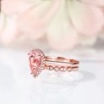 Bortwide Halo Milgrain Pear Cut Synthetic Morganite Sterling Silver Ring Set