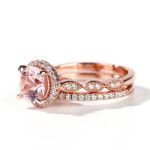 Bortwide Halo Milgrain Round Cut Synthetic Morganite Sterling Silver Ring Set