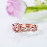 Bortwide Halo Milgrain Round Cut Synthetic Morganite Sterling Silver Ring Set