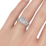 Bortwide Vintage Lace Design Princess Cut Sterling Silver Ring