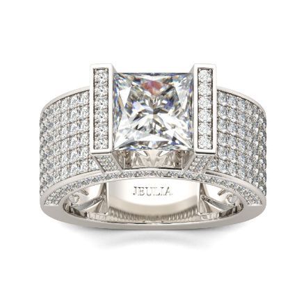 Bortwide Wide Princess Cut Sterling Silver Ring