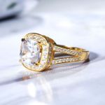 Bortwide Gold Tone Halo Cushion Cut Sterling Silver Ring