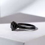 Bortwide Solitaire Black Round Cut Sterling Silver Promise Ring