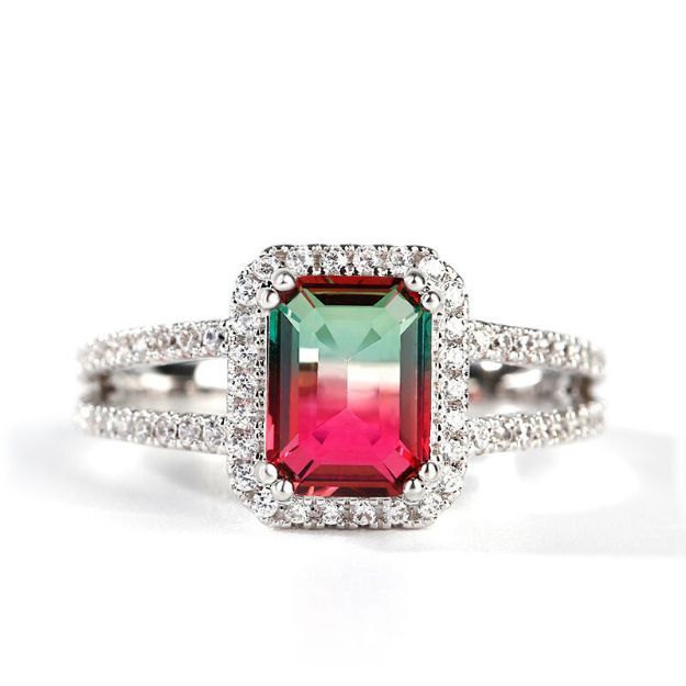 Bortwide "One of a kind" Emerald Cut Sterling Silver Watermelon Ring