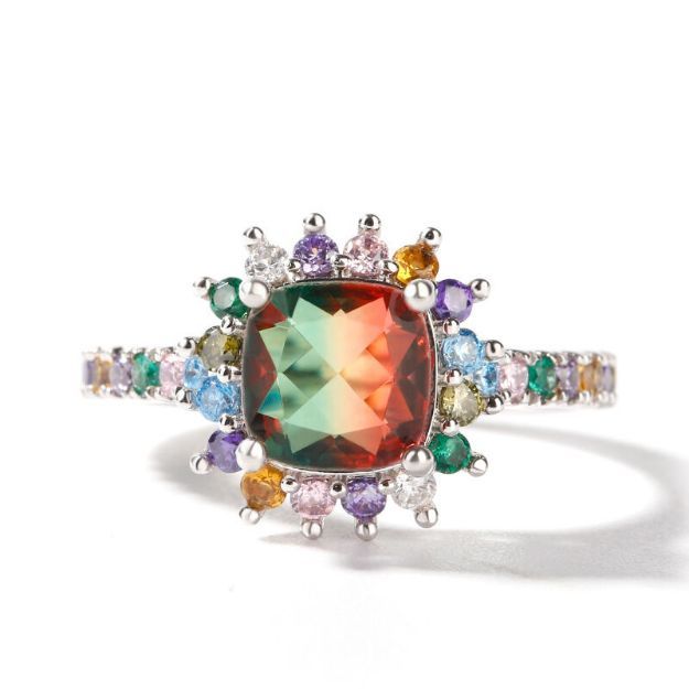 Bortwide "Blazing with Color" Cushion Cut Sterling Silver Ring