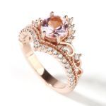 Bortwide Crown Design Round Cut Synthetic Morganite Sterling Silver Ring