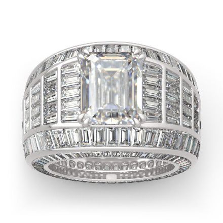 Bortwide Wide Shank Emerald Cut Sterling Silver Ring