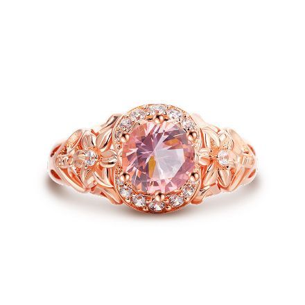 Bortwide Floral Halo Round Cut Synthetic Morganite Sterling Silver Ring