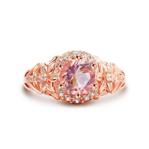 Bortwide Floral Halo Round Cut Synthetic Morganite Sterling Silver Ring