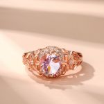 Bortwide Floral Halo Round Cut Synthetic Morganite Sterling Silver Ring