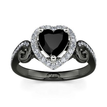 Bortwide "Love in the Moonlight" Black Heart Cut Sterling Silver Ring