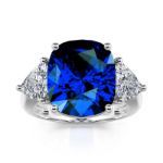 Bortwide Three Stone Sapphire Cushion Cut Sterling Silver Ring