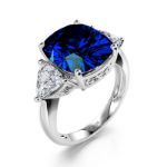 Bortwide Three Stone Sapphire Cushion Cut Sterling Silver Ring