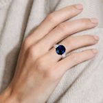 Bortwide Three Stone Sapphire Cushion Cut Sterling Silver Ring