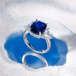 Bortwide Three Stone Sapphire Cushion Cut Sterling Silver Ring