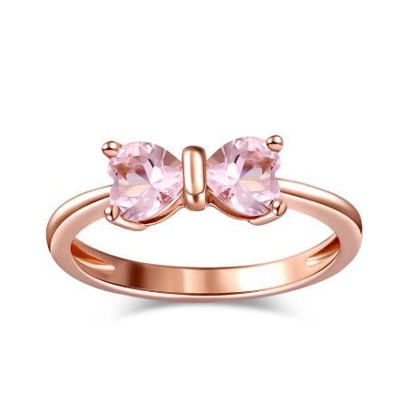 Bortwide Pink Bowknot Heart Cut Synthetic Morganite Sterling Silver Ring