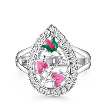 Bortwide "Growing" Flower Enamel Sterling Silver Ring