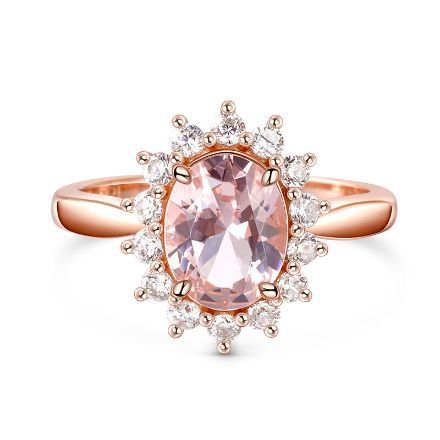 Bortwide Halo Oval Cut Synthetic Morganite Sterling Silver Ring