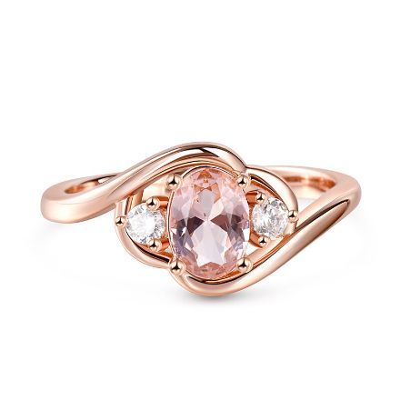 Bortwide Three Stone Oval Cut Synthetic Morganite Sterling Silver Ring