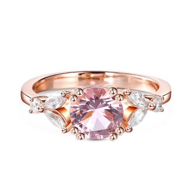 Bortwide Nature Inspired Round Cut Synthetic Morganite Sterling Silver Ring