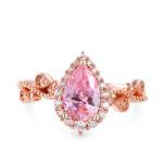 Bortwide Pear & Round-cut Synthetic Morganite Sterling Silver Ring