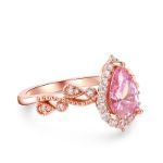 Bortwide Pear & Round-cut Synthetic Morganite Sterling Silver Ring