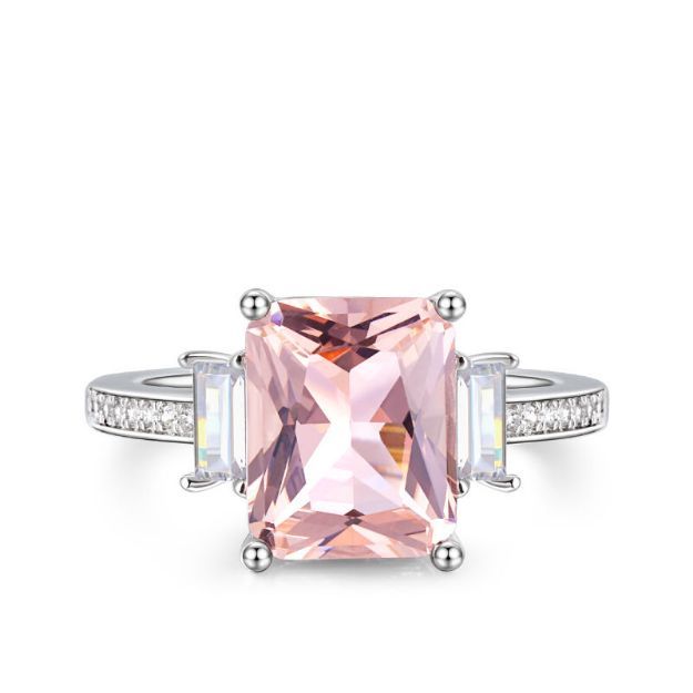 Bortwide Emerald Cut Synthetic Morganite Sterling Silver Ring