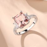 Bortwide Emerald Cut Synthetic Morganite Sterling Silver Ring