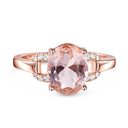 Bortwide Hollow Design Oval Cut Synthetic Morganite Sterling Silver Ring