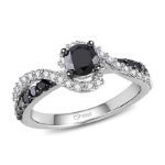 Bortwide "Bond of Love" Black and White Stones Twist Sterling Silver Ring