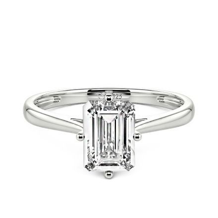 Bortwide Emerald Cut Solitaire Sterling Silver Engagement Ring