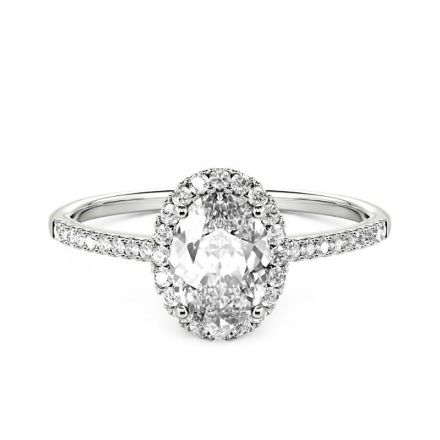 Bortwide Oval Cut Halo Sterling Silver Engagement Ring