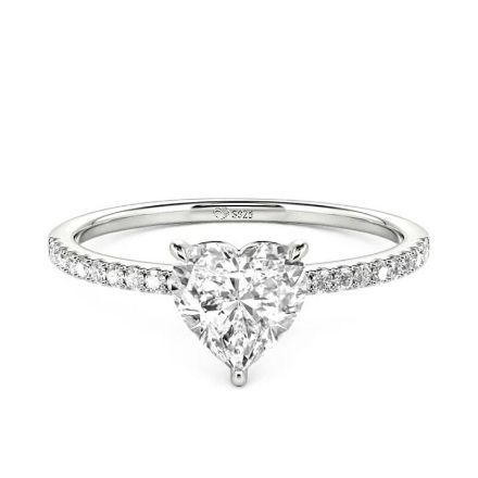 Bortwide Heart Cut Sterling Silver Engagement Ring