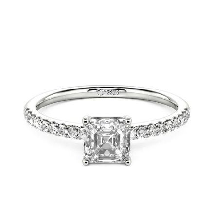 Bortwide Asscher Cut Sterling Silver Engagement Ring