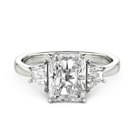 Bortwide Emerald Cut Three Stone Sterling Silver Engagement Ring