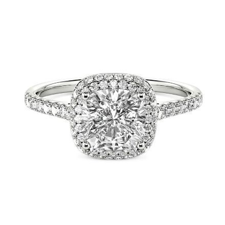 Bortwide Cushion Cut Halo Sterling Silver Engagement Ring