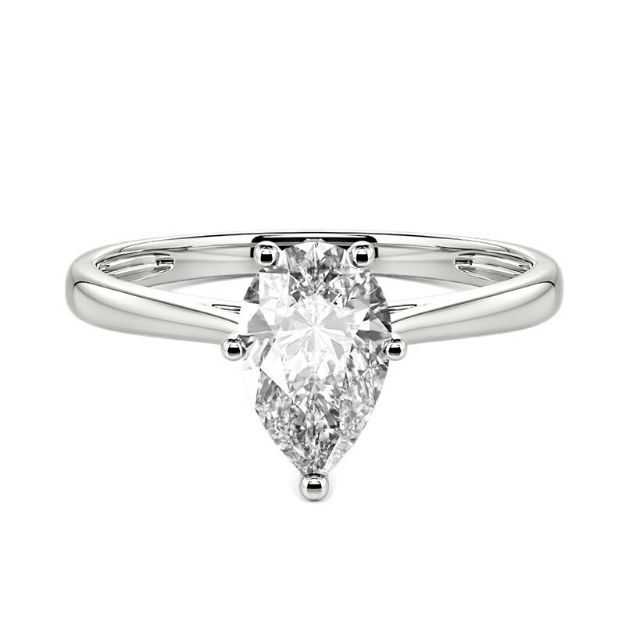 Bortwide Pear Cut Solitaire Sterling Silver Engagement Ring