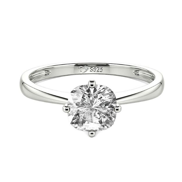 Bortwide Cushion Cut Solitaire Sterling Silver Engagement Ring