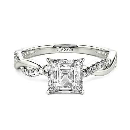 Bortwide Twist Asscher Cut Sterling Silver Engagement Ring