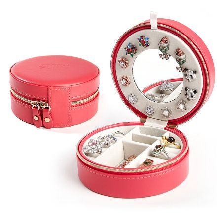 Bortwide Double-layer Round PU Jewelry Box with Mirror