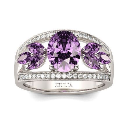 Bortwide Leaf Shape Oval Cut Amethyst Engagement Ring