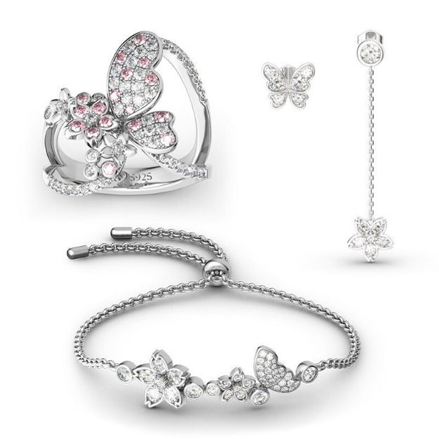 Bortwide Flower and Butterfly Sterling Silver Jewelry Set