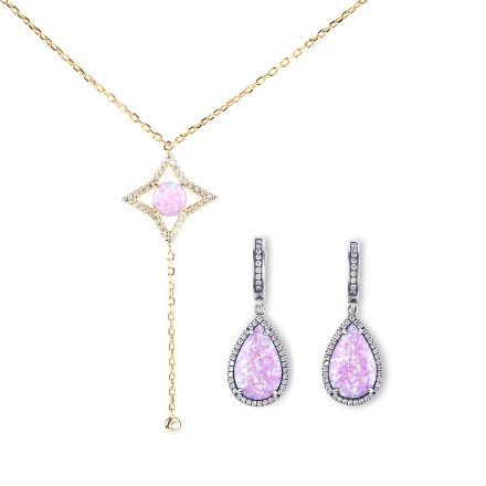 Bortwide Purple Opal Sterling Silver Jewelry Set