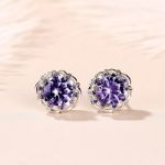 Bortwide Amethyst Flower Round Cut Sterling Silver Jewelry Set