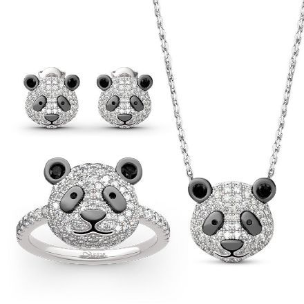 Bortwide "Be Calm and Steady" Cute Panda Sterling Silver Jewelry Set