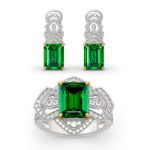 Bortwide Vintage Emerald Cut Sterling Silver Jewelry Set