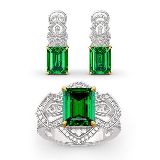 Bortwide Vintage Emerald Cut Sterling Silver Jewelry Set