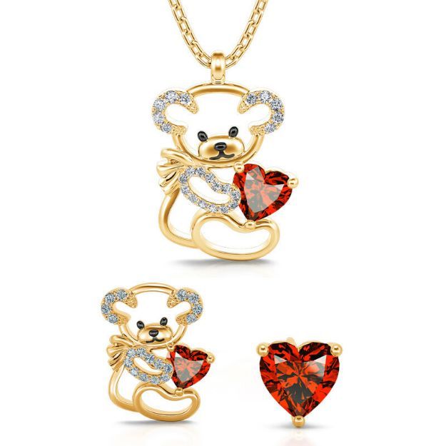 Bortwide "Fall in Love" Teddy Bear and Heart Sterling Silver Jewelry Set
