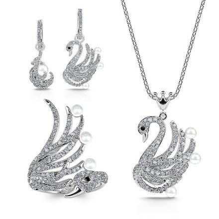 Bortwide "Be My Queen" Swan Cultured Pearl Sterling Silver Jewelry Set