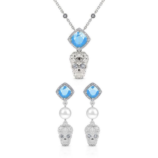 Bortwide "Departed Soul" Sugar Skull Sterling Silver Jewelry Set